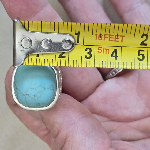 Large Faux Turquoise Silver Tone Ring Statement Sz 6.25 - Picture 11 of 12